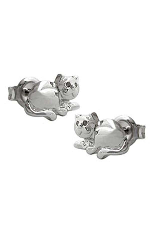 Stud Earrings Cat Rhodium Plated Silver 925 - GL90804