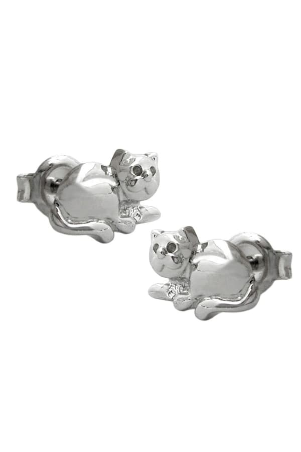 Stud Earrings Cat Rhodium Plated Silver 925 - GL90804