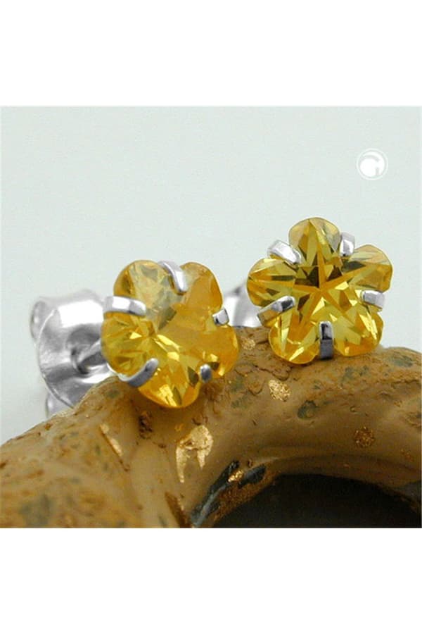 Stud Earrings Zirconia Citrin Silver 925 - GL90068