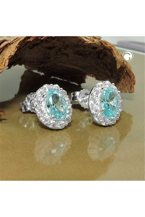 Earring Studs Aqua Zirconias Silver 925 - GL93984