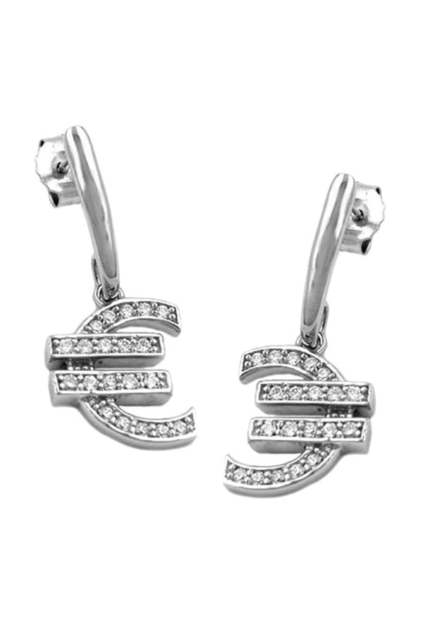 Stud Earrings Euro Symbol Zirconia Silver 925 - GL92573