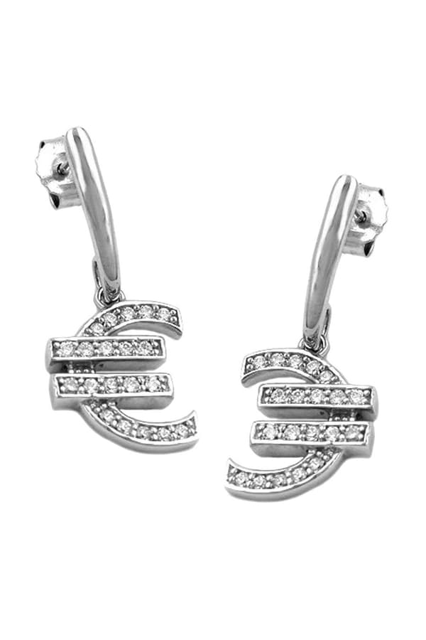 Stud Earrings Euro Symbol Zirconia Silver 925 - GL92573