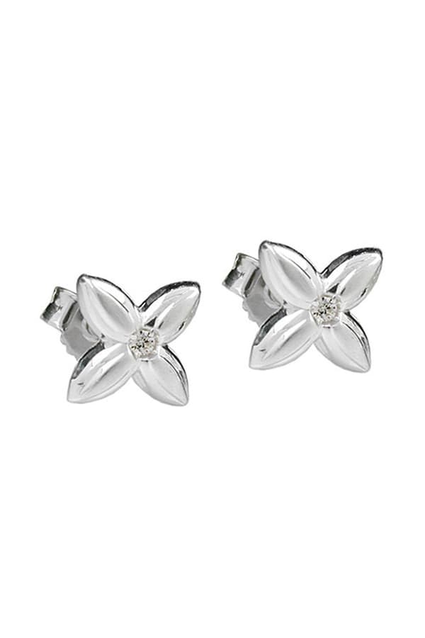 Stud Earrings Flower White Zirconia Silver 925 - GL92044