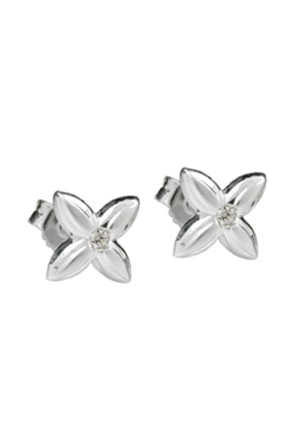 Stud Earrings Flower White Zirconia Silver 925 - GL92044