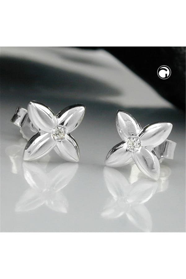 Stud Earrings Flower White Zirconia Silver 925 - GL92044