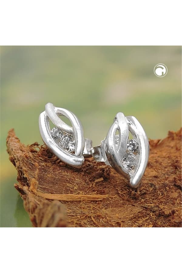 Stud Earring Leaf Zirconia Silver 925 - GL93733