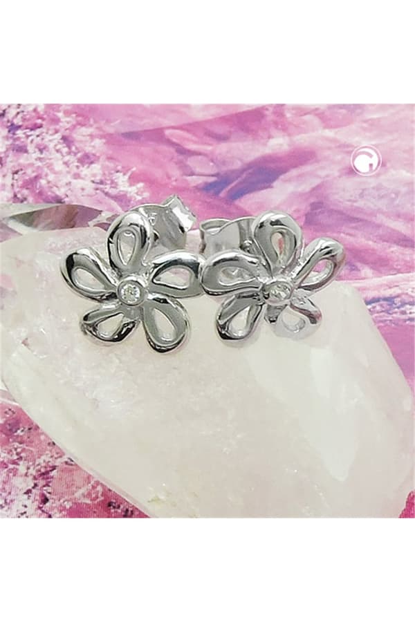 Stud Earring Flower Zirconia Silver 925 - GL93897