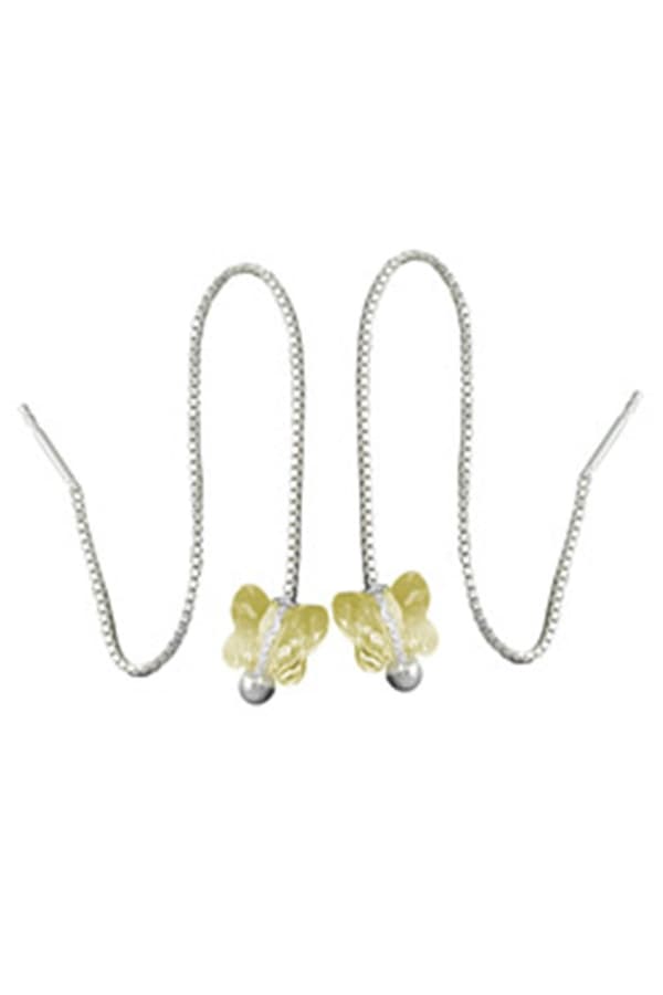 Earrings Threads 115x8mm Butterfly Glass Stone Yellow Transparent Silver 925 - GL91437