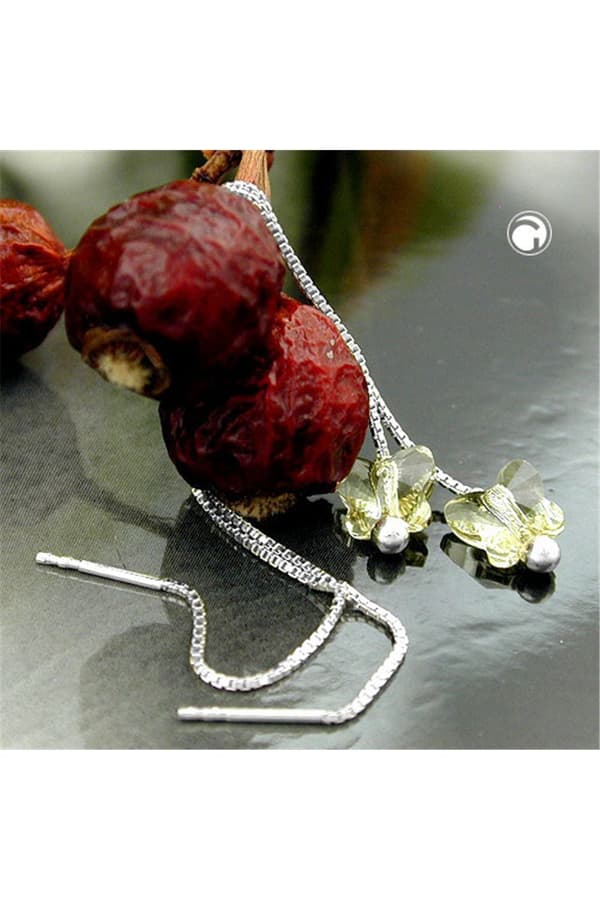 Earrings Threads 115x8mm Butterfly Glass Stone Yellow Transparent Silver 925 - GL91437