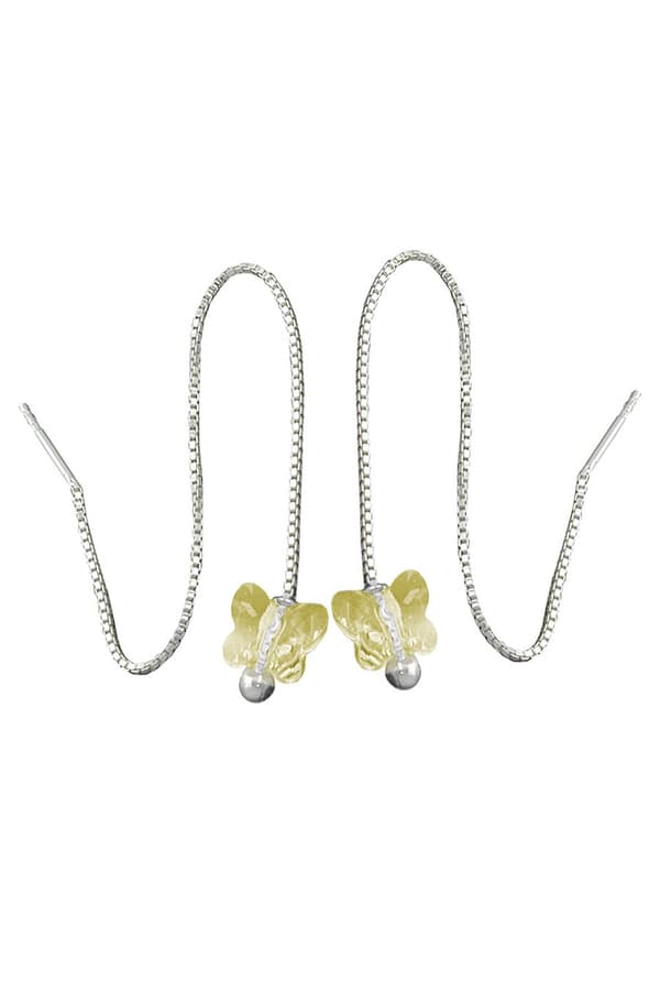 Earrings Threads 115x8mm Butterfly Glass Stone Yellow Transparent Silver 925 - GL91437