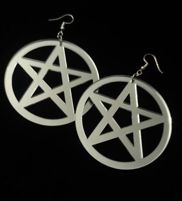 Örhängen Pentagram OVERSIZE Wicca Pagan Silver Pentacle Symbol