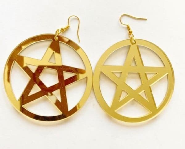 Earrings - Pentagram - Acrylic - Gold - Oversize