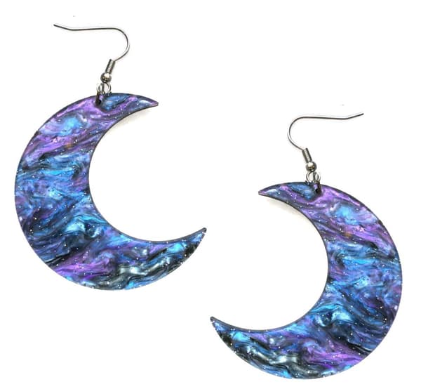 Earrings - Crescent Moon - Galaxy - Oversize - Acrylic