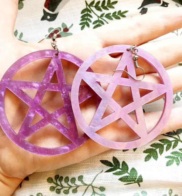 Earrings - Pentagram - Acrylic - Purple/Marble - Oversize