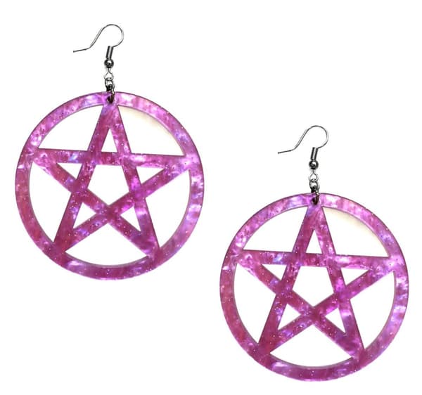 Earrings - Pentagram - Acrylic - Purple/Marble - Oversize