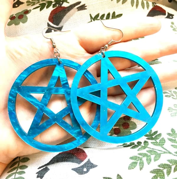 Earrings - Pentagram - Acrylic - Blue/Marble - Oversize
