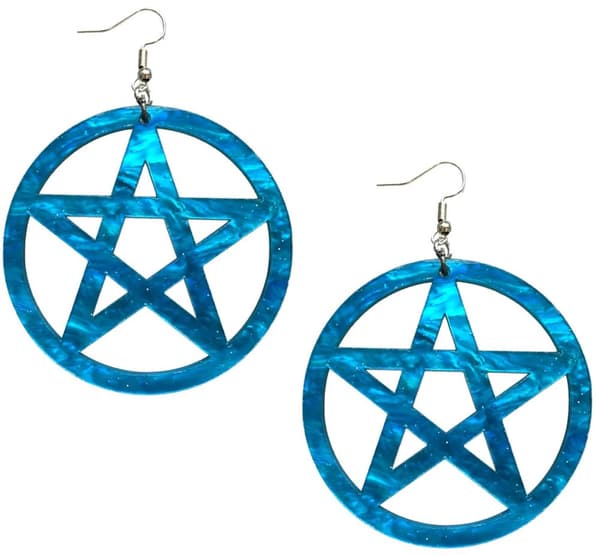 Örhängen Pentagram Galax Blå OVERSIZE Wicca Pagan Marmor