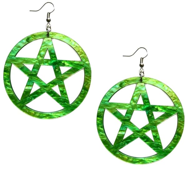 Earrings - Pentagram - Acrylic - Green/Marble - Oversize