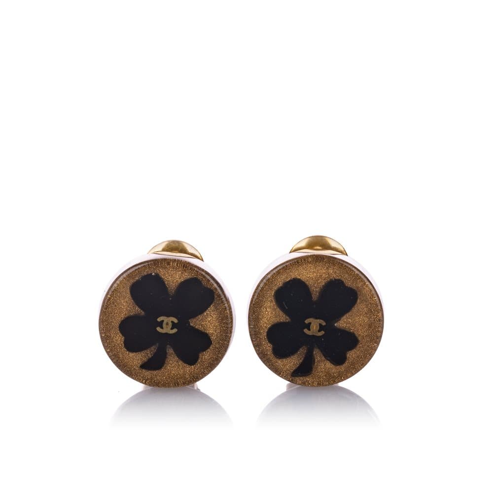 Chanel CC Clover Clip-on Earrings Black