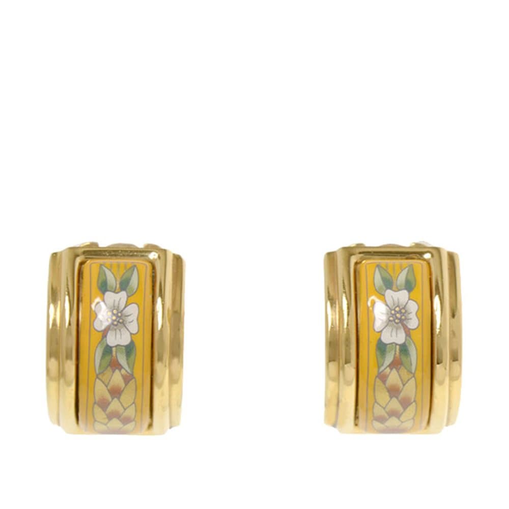 Hermes Cloisonne Clip On Earrings Gold
