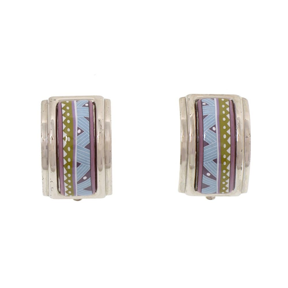 Hermes Cloisonne Clip On Earrings Silver