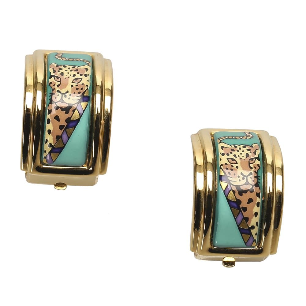 Hermes Cloisonne Clip On Earrings Gold