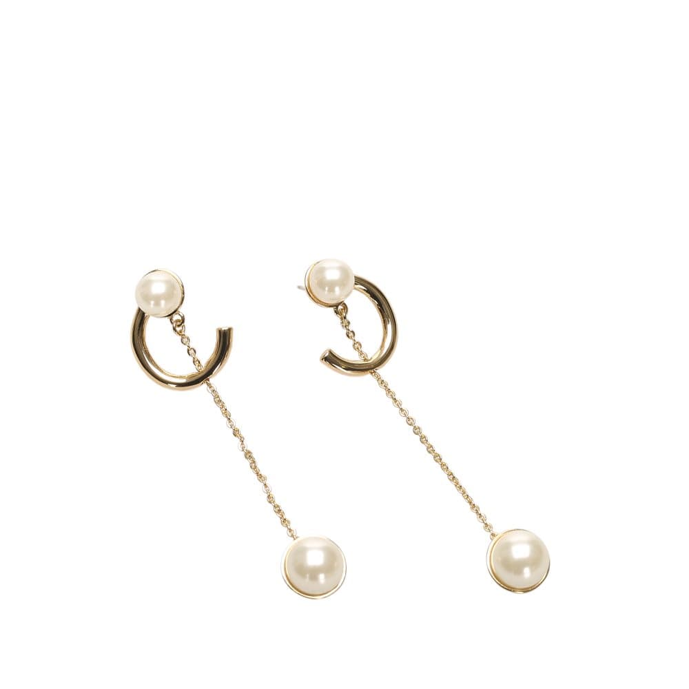 Dior Faux Pearl Drop Earrings Gold