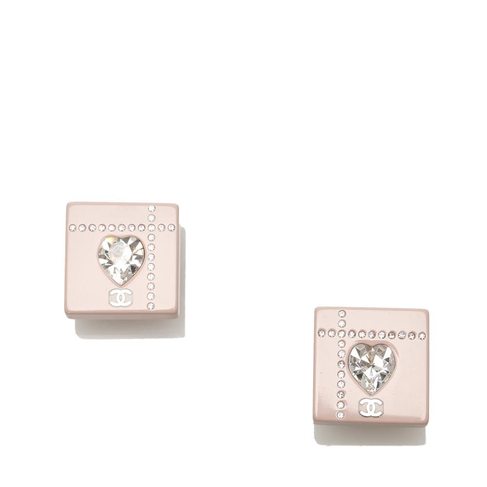 Chanel CC Rhinestone Push Back Earrings Pink