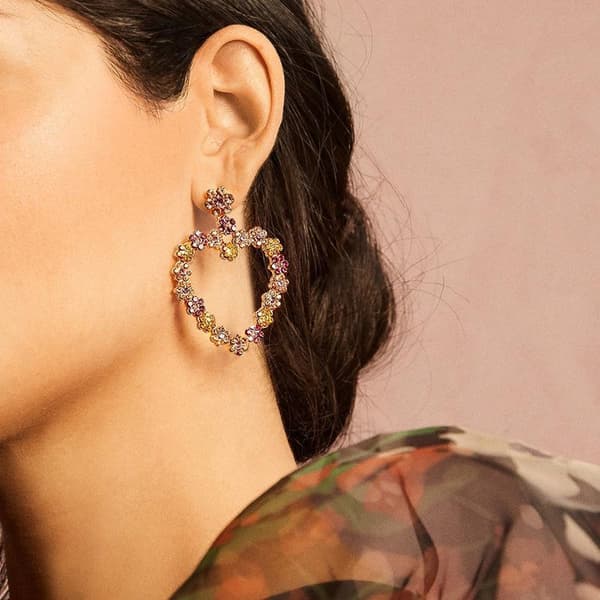 Smukke store øreringe med rhinestones hjerte blomster