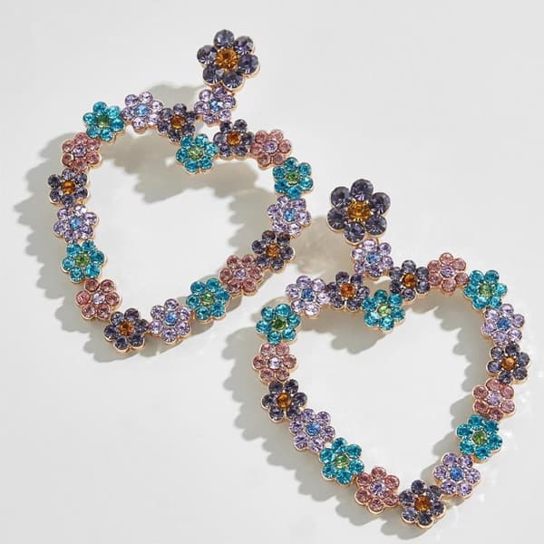 Smukke store øreringe med rhinestones hjerte blomster
