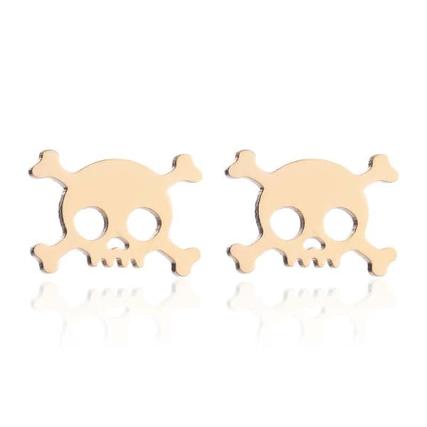 Set med örhängen & halsband döskalle guldpläterat