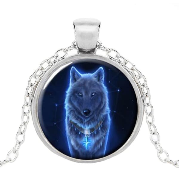 Halssmycke i glas med motiv [K01] - Spirit Wolf - Varg Silver