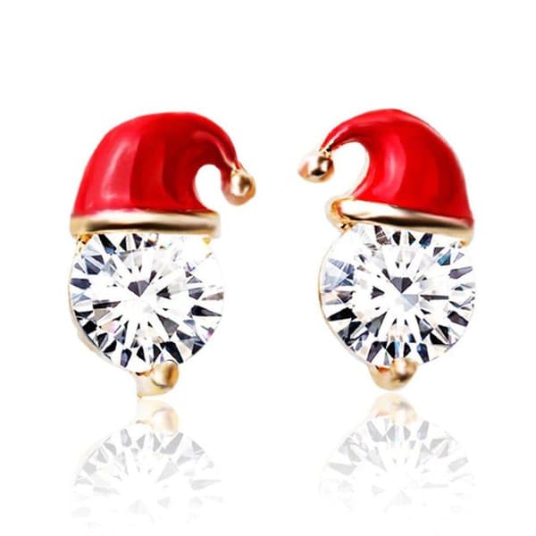 Guld Örhängen till Jul / Christmas - Röd Tomteluva & Kristall
