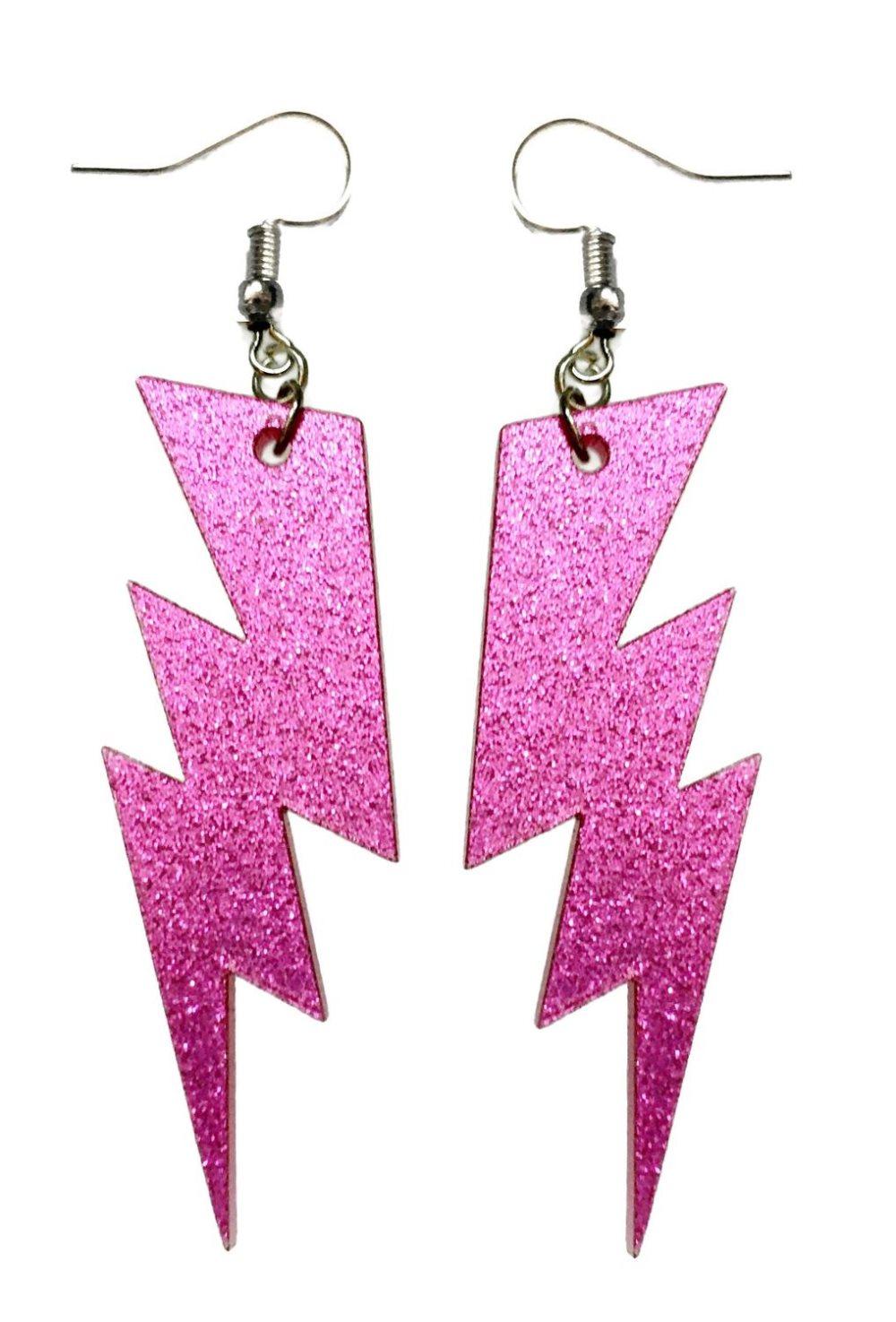 Örhängen Blixt Oversize Lightning Glitter Cerise Flash