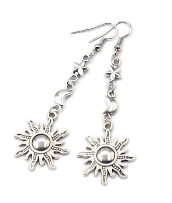 Örhängen Måne Sol Crescent Silver Moon Sun Wicca Pagan Halvmåne