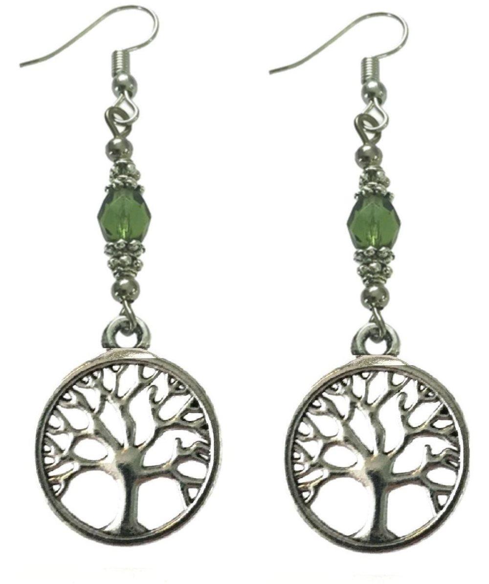 Örhängen Livets träd Tree Of Life Symbol Grön Silver Pagan