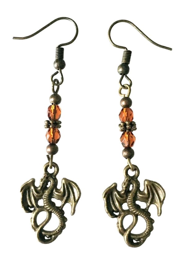 Earrings - Dragon - Beads - Amber - Bronze