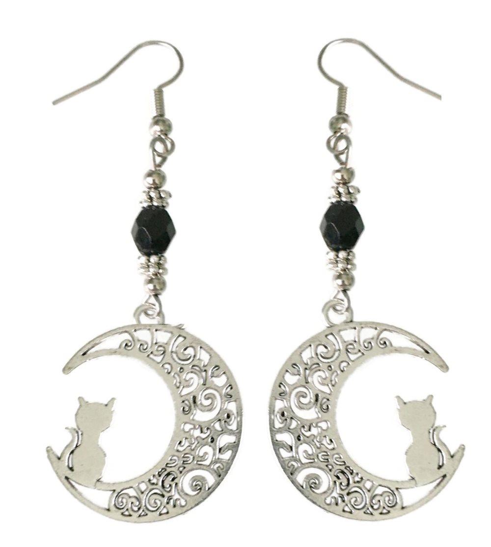 Örhängen Katt Måne Crescent Moon Cat Wicca Pagan