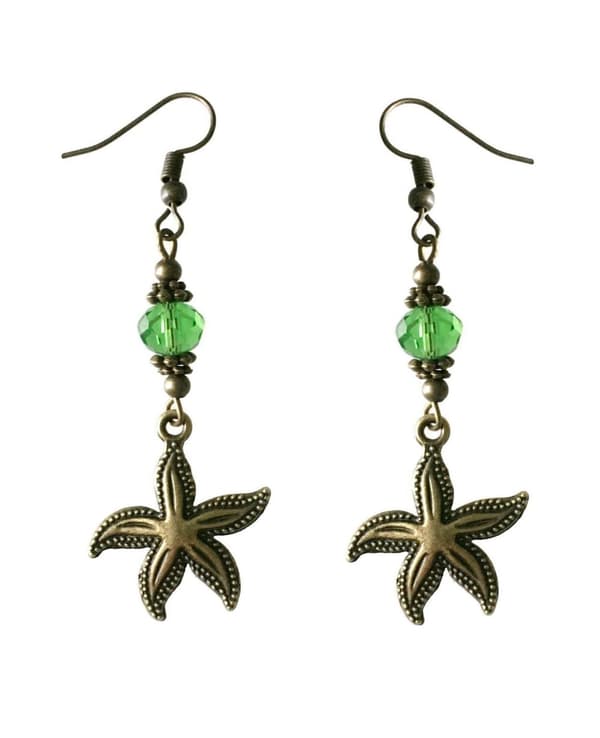 Earrings - Starfish - Bead - Green - Bronze