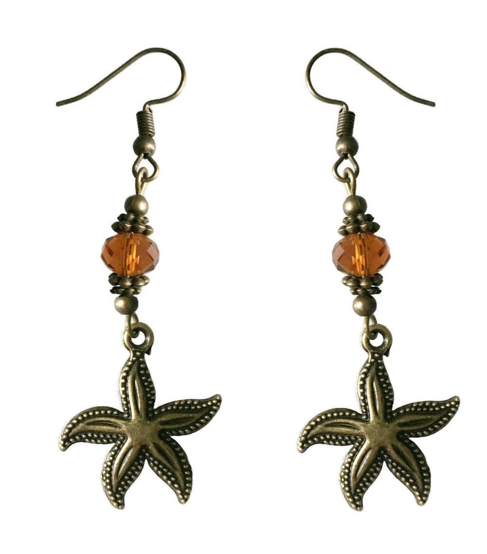 Örhängen Sjöstjärna Bärnstensfärg Bronsfärg Starfish Havsdjur