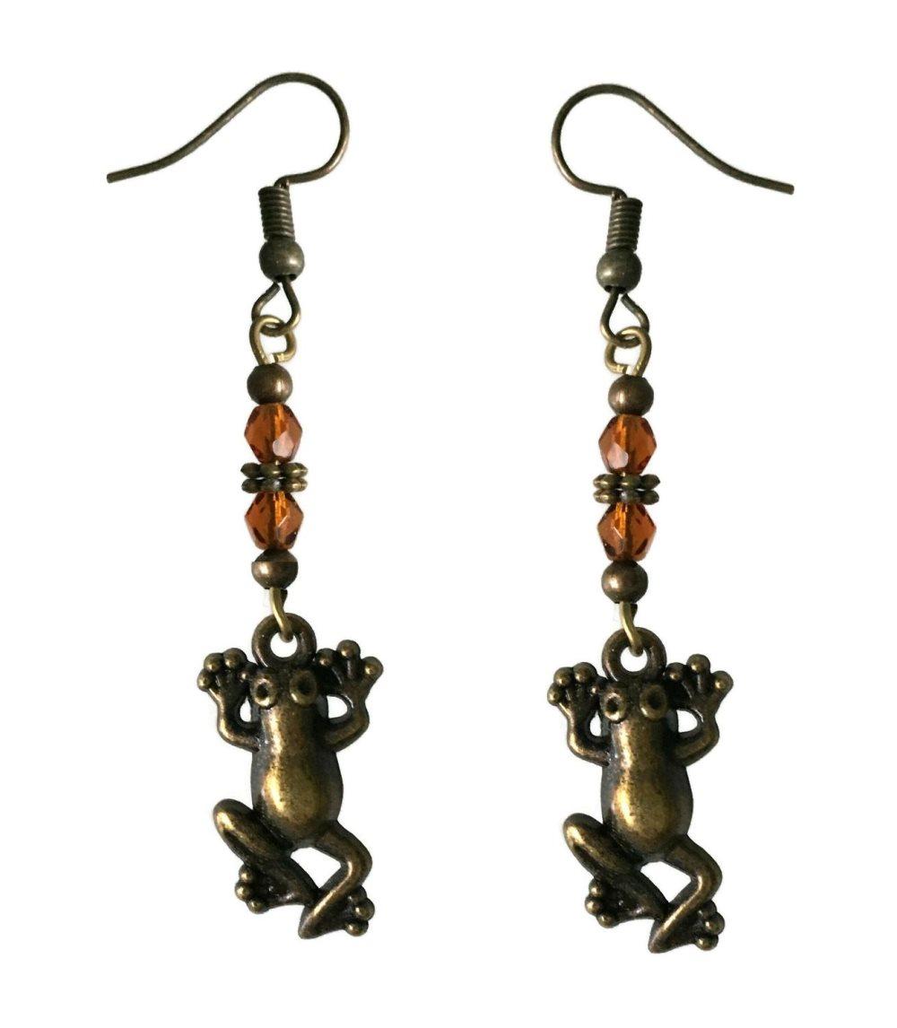 Örhängen Groda Bärnstensfärg Bronsfärg Frog