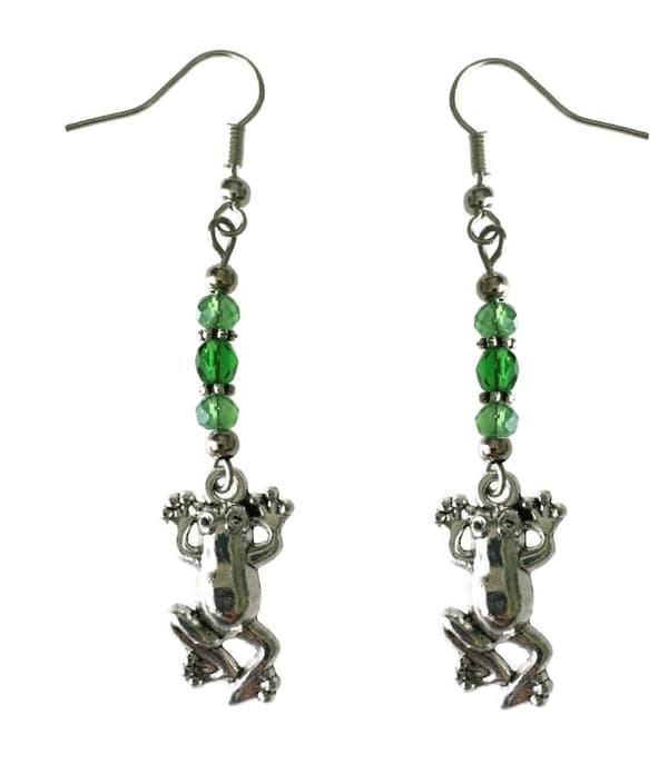 Earrings - Frog - Beads - Green