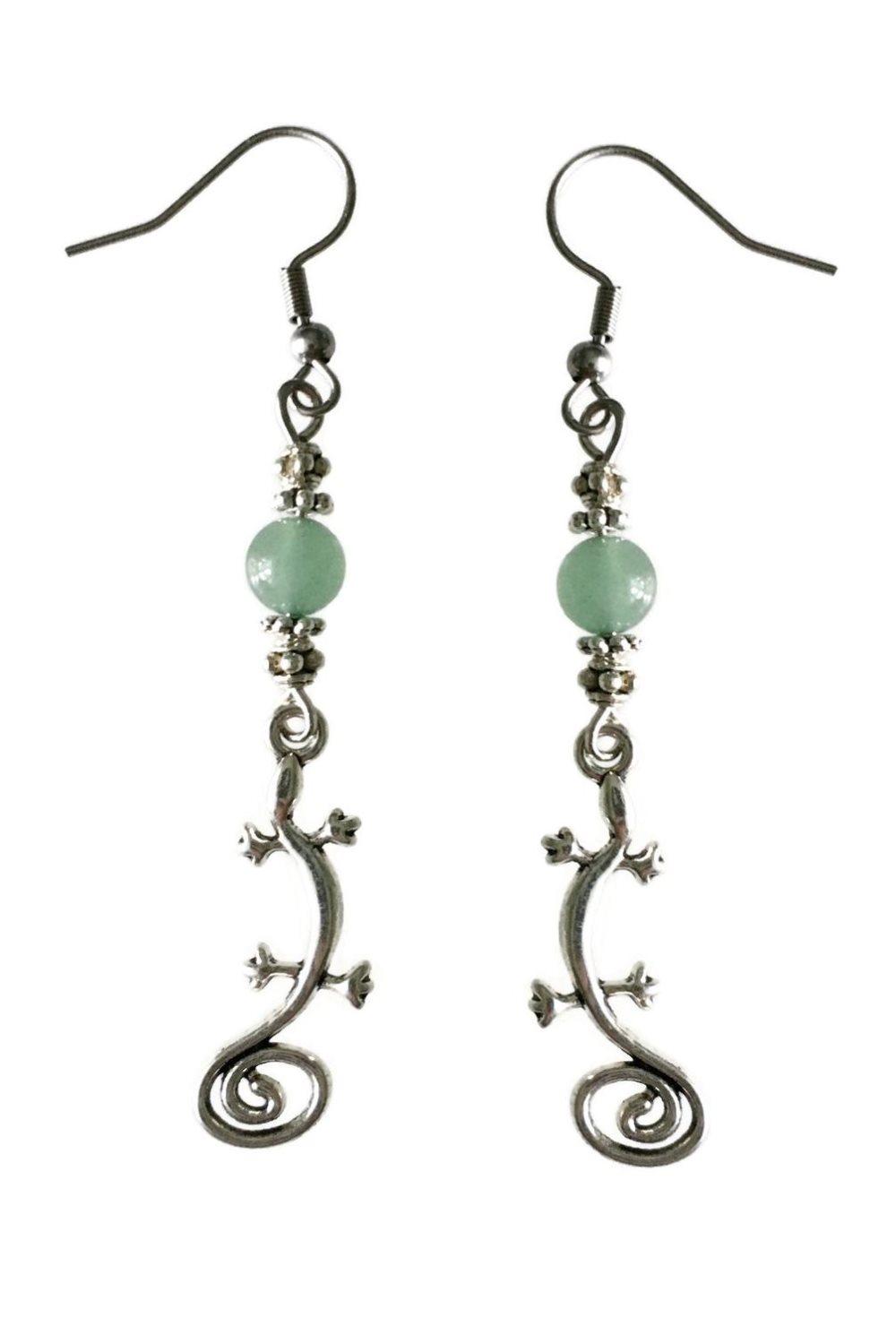 Örhängen Ödla Gecko Grön Aventurin Lizard