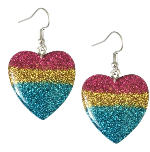 Earrings - Heart - Glitter - Pink/Yellow/Blue