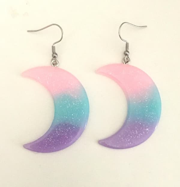 Earrings - Crescent Moon - Pink/Purple/Blue - Acrylic