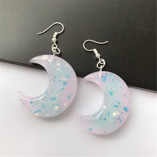 Örhängen Halvmåne Ljusrosa/opal Glitter Måne Rostfritt Stål