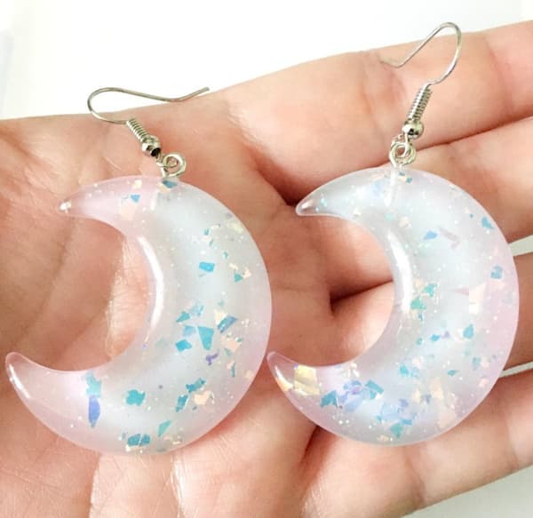 Örhängen Halvmåne Ljusrosa/opal Glitter Måne Rostfritt Stål