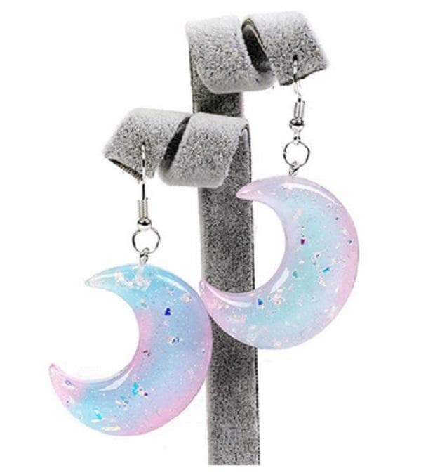 Örhängen Halvmåne Ljusrosa/opal Glitter Måne Rostfritt Stål