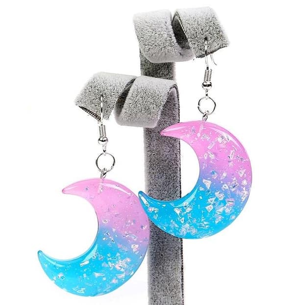 Earrings - Crescent Moon - Pink/Blue - Acrylic