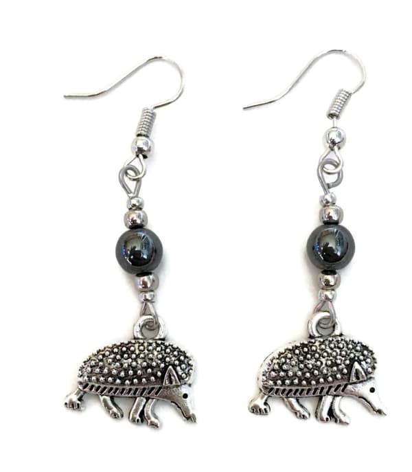 Earrings - Hedgehog - Hematite